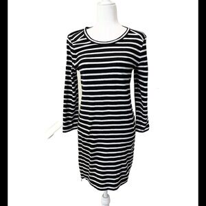 J. Crew Shift Dress in Black n White Stripe side zippers sz S cotton 3/4 sleeve